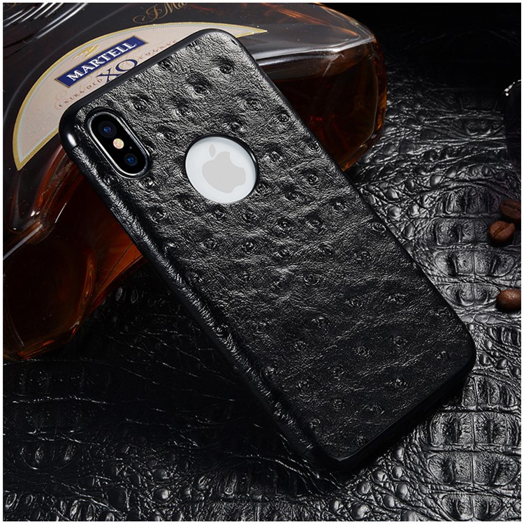 SULADA Ostrich Skin Leather Coated TPU Phone Flexible Case for iPhone X/10 5.8 inch Built-in Magnetic Holder Metal Sheet - Black-7