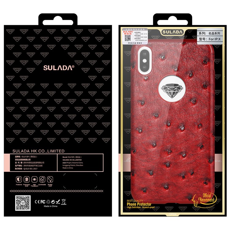 SULADA Ostrich Skin Leather Coated TPU Phone Flexible Case for iPhone X/10 5.8 inch Built-in Magnetic Holder Metal Sheet - Black-8