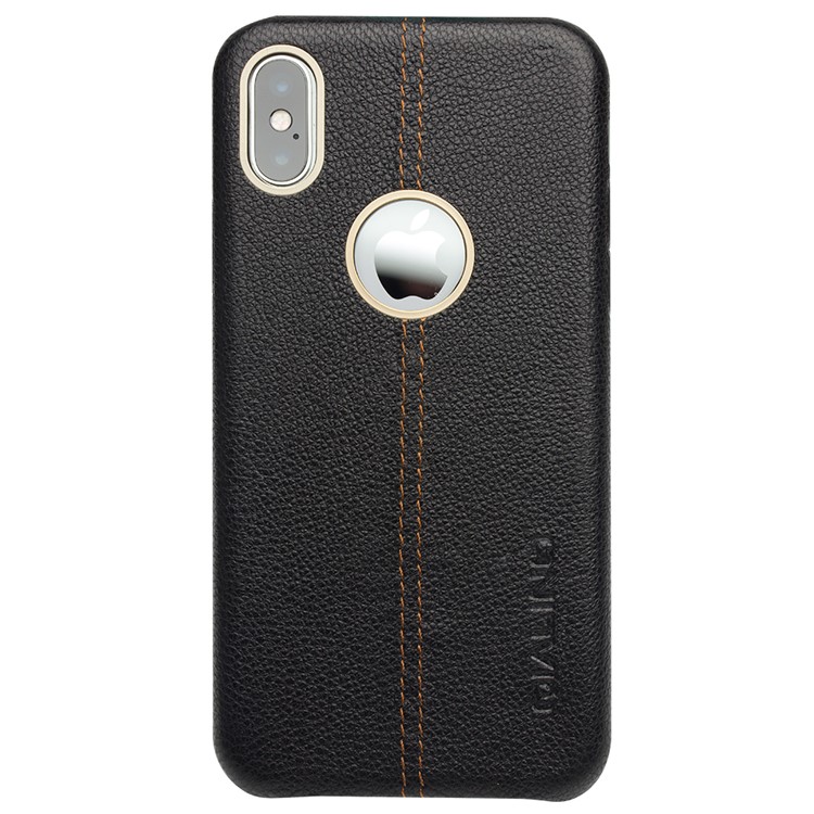 QIALINO Cowhide Genuine Leather Plastic Back Case for iPhone X/10 - Black-5
