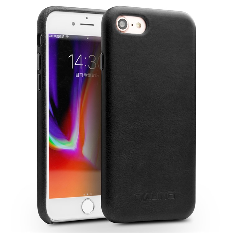 QIALINO Genuine Leather Coated PC Mobile Phone Back Case for iPhone 8/7 4.7 inch - Black-1