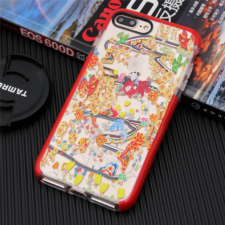 Chinese New Year Style Pattern Printing PC + TPU Hybrid Case for iPhone 8 Plus / 7 Plus - Red-1