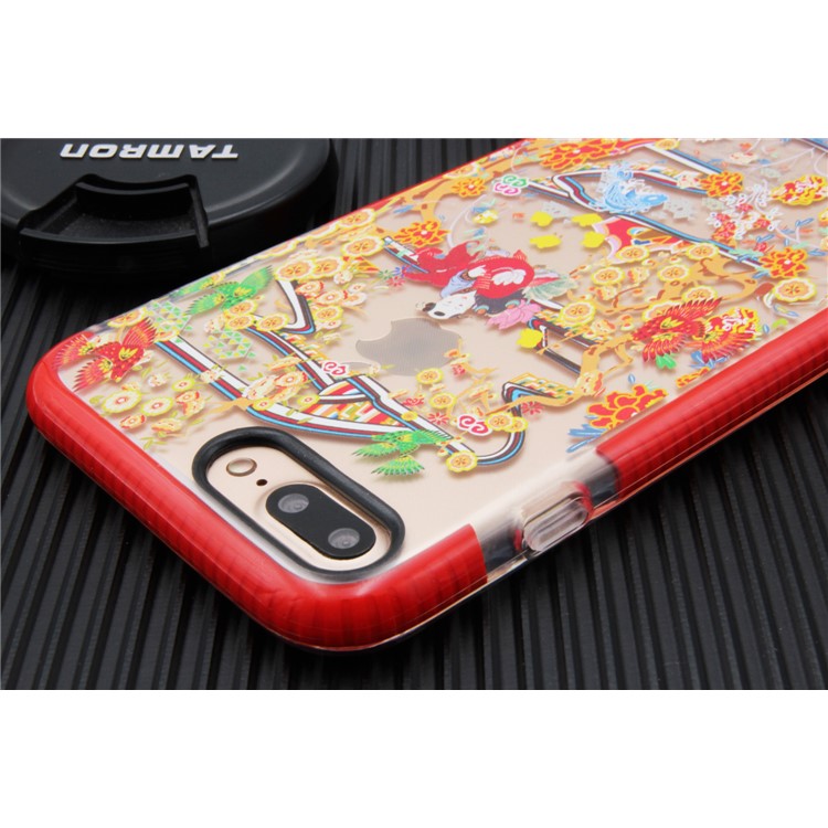 Chinese New Year Style Pattern Printing PC + TPU Hybrid Case for iPhone 8 Plus / 7 Plus - Red-4