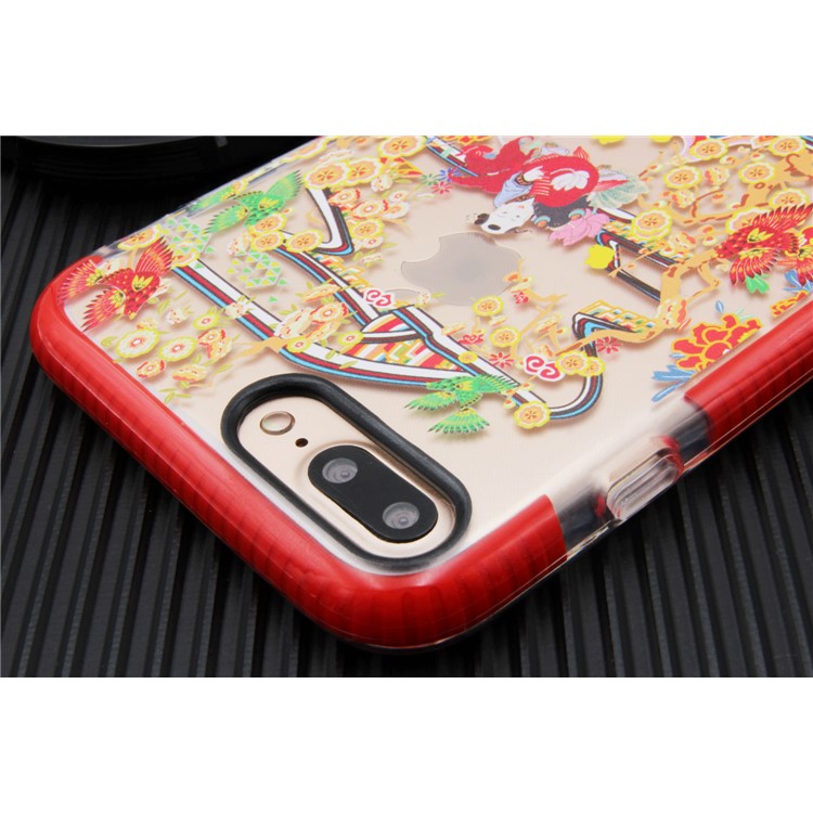 Chinese New Year Style Pattern Printing PC + TPU Hybrid Case for iPhone 8 Plus / 7 Plus - Red-5