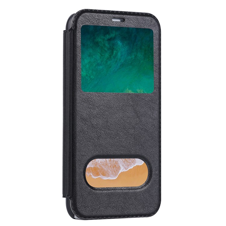 Dual View Window PU Leather Mobile Cover for iPhone X - Black-1