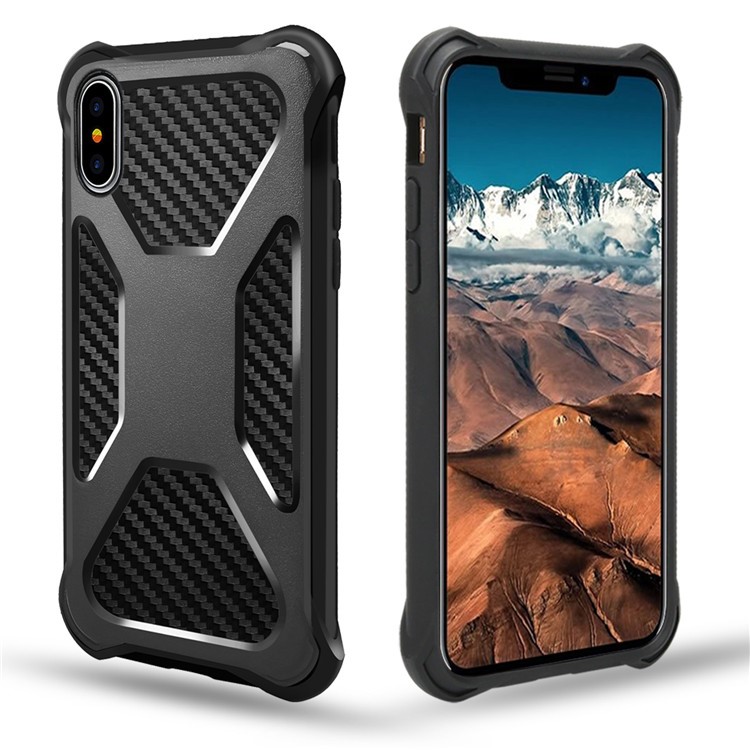Carbon Fiber Texture PC + TPU Hybrid Drop-proof Case for iPhone X/10 - Black-1