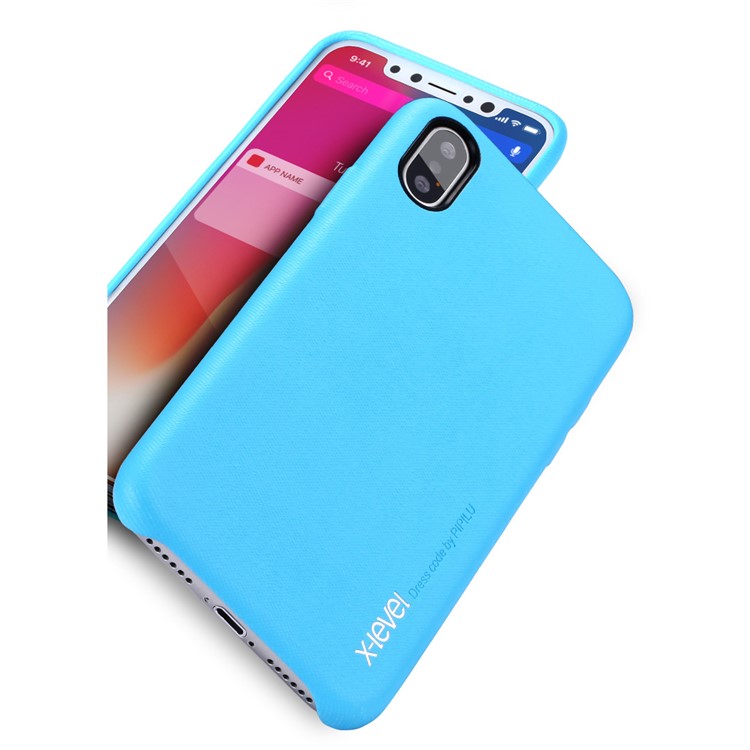 

X-LEVEL Bamboo Series PU Leather Coated PC Mobile Casing for iPhone X - Blue
