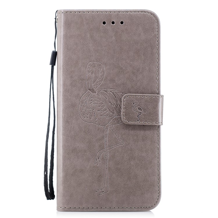 Imprinted Flamingo Leather Wallet Shell for iPhone 8 Plus/7 Plus 5.5 inch - Grey-1