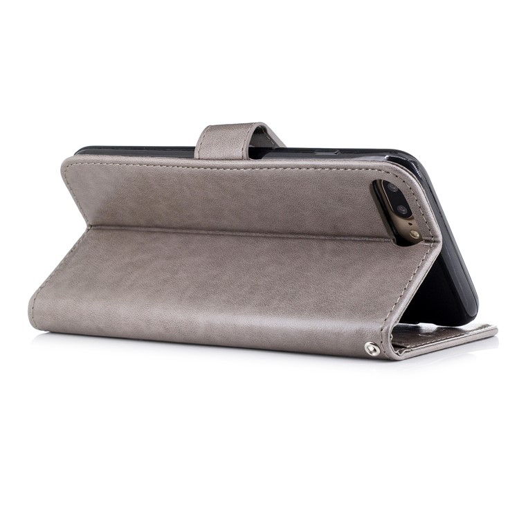Imprinted Flamingo Leather Wallet Shell for iPhone 8 Plus/7 Plus 5.5 inch - Grey-3