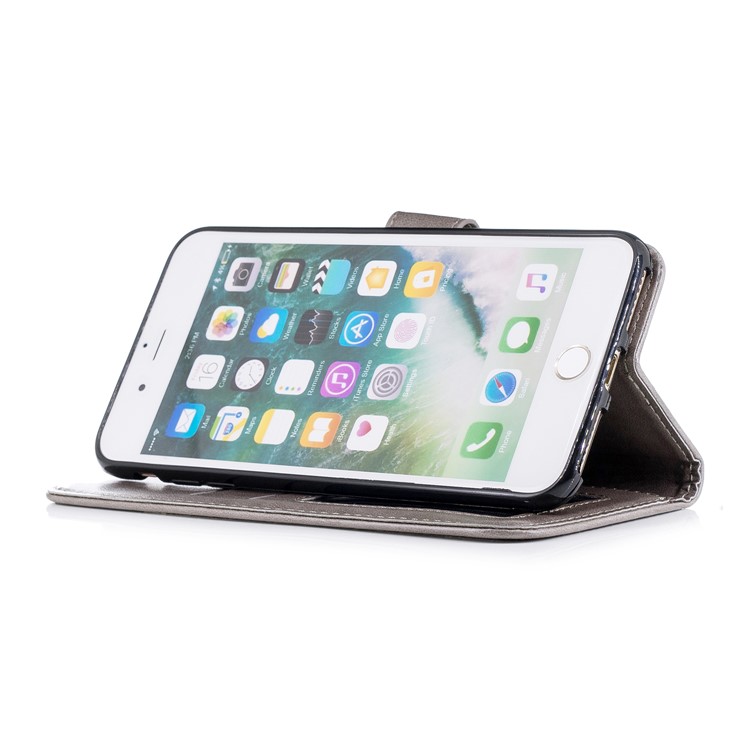 Imprinted Flamingo Leather Wallet Shell for iPhone 8 Plus/7 Plus 5.5 inch - Grey-4