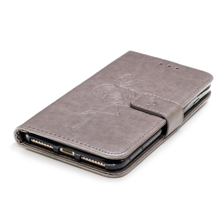 Imprinted Flamingo Leather Wallet Shell for iPhone 8 Plus/7 Plus 5.5 inch - Grey-5