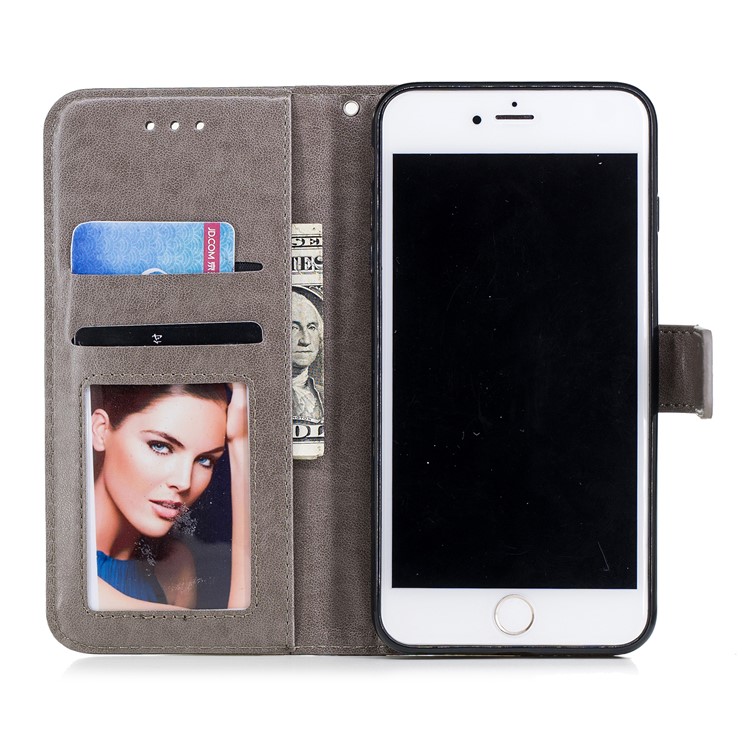 Imprinted Flamingo Pattern Leather Magnetic Case with Strap for iPhone 6s Plus / 6 Plus - Grey-7