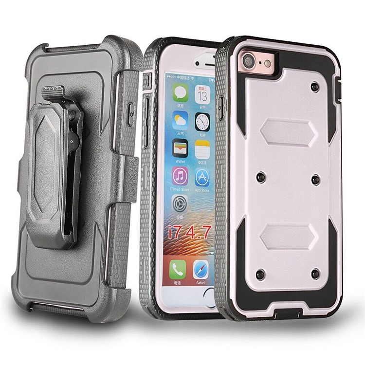 2-in-1 heavy duty pc + tpu belt clip kickstand cover for iphone 8 / 7 4.7 inch - white
