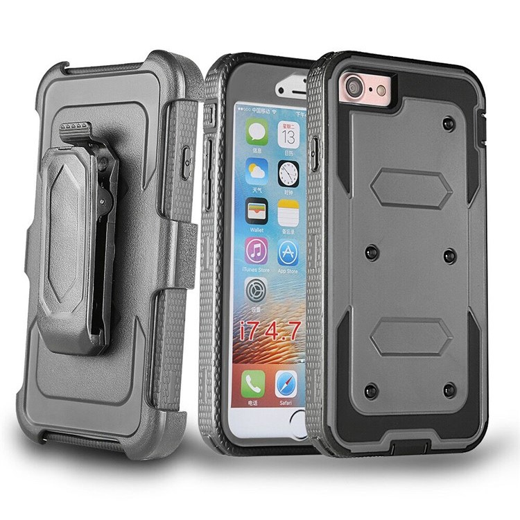 

2-in-1 Heavy Duty PC + TPU Belt Clip Kickstand Shell for iPhone 8 / 7 4.7 inch - Grey, iPhone 8