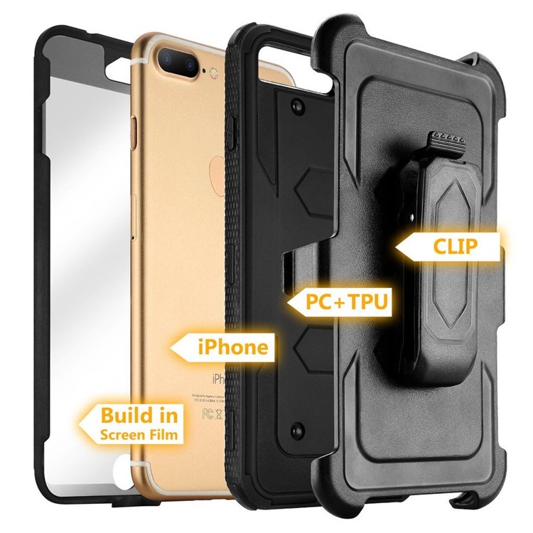 2-in-1 Heavy Duty PC + TPU Belt Clip Kickstand Cover for iPhone 8 Plus / 7 Plus 5.5 inch - Black-4