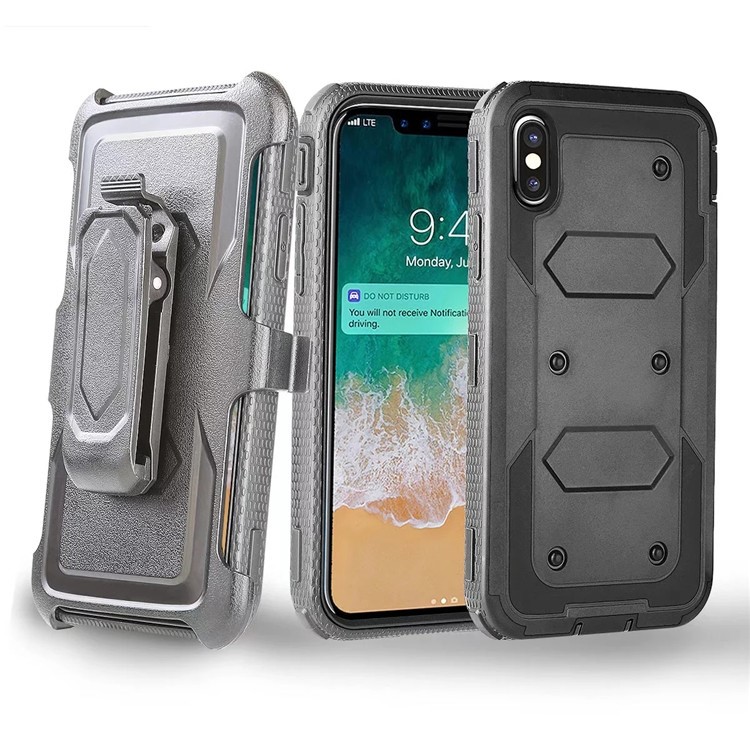 2-in-1 Heavy Duty PC + TPU Belt Clip Kickstand Cover for iPhone X(Ten) - Black-2