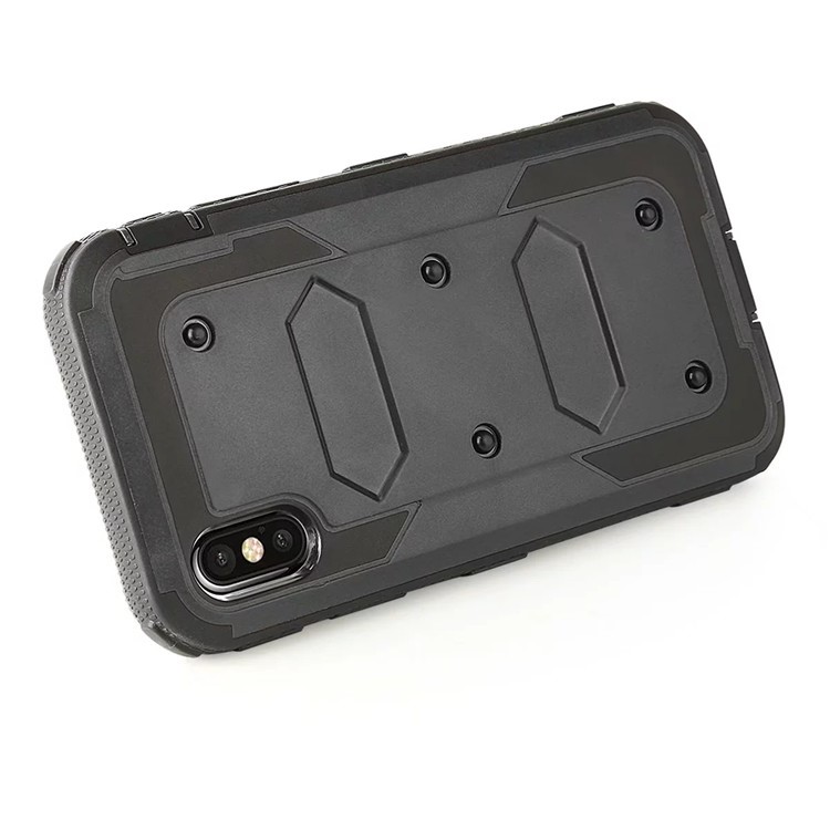 2-in-1 Heavy Duty PC + TPU Belt Clip Kickstand Cover for iPhone X(Ten) - Black-3