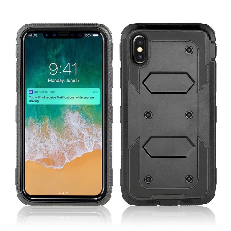 2-in-1 Heavy Duty PC + TPU Belt Clip Kickstand Cover for iPhone X(Ten) - Black-4