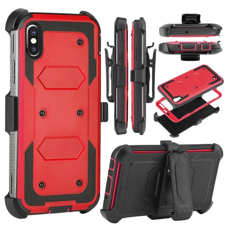 

2-в-1 Сверхмощный PC + TPU Пояс Клип Подставка Для IPhone Чехол Для Iphone XS / X 5,8 Дюйма - Красный