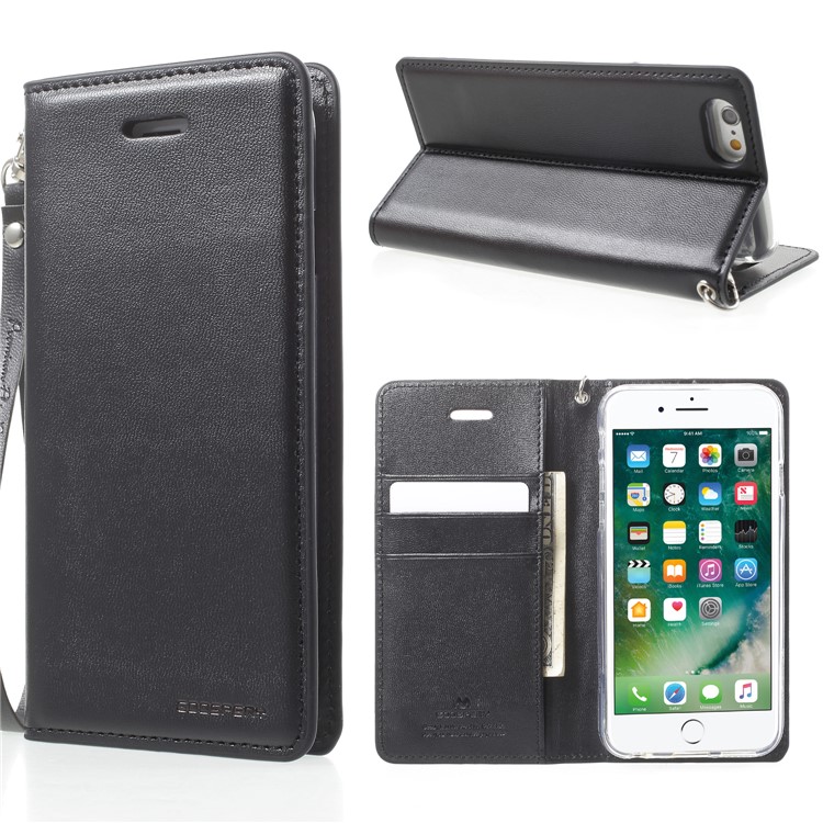 MERCURY GOOSPERY Blue Moon Wallet Leather Phone Case with Lanyard for iPhone 6s / 6 - Black-1