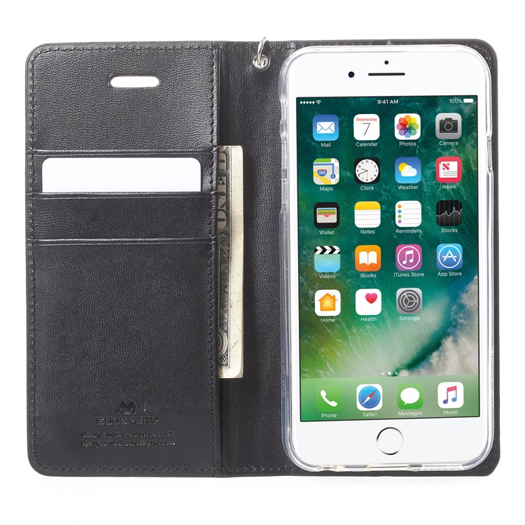 MERCURY GOOSPERY Blue Moon Wallet Leather Phone Case with Lanyard for iPhone 6s / 6 - Black-6
