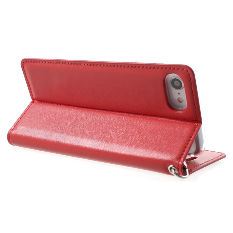 MERCURY GOOSPERY Blue Moon Wallet Leather Case with Lanyard for iPhone 8 / 7 - Red-5