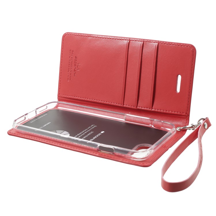 MERCURY GOOSPERY Blue Moon Wallet Leather Case with Lanyard for iPhone 8 / 7 - Red-6
