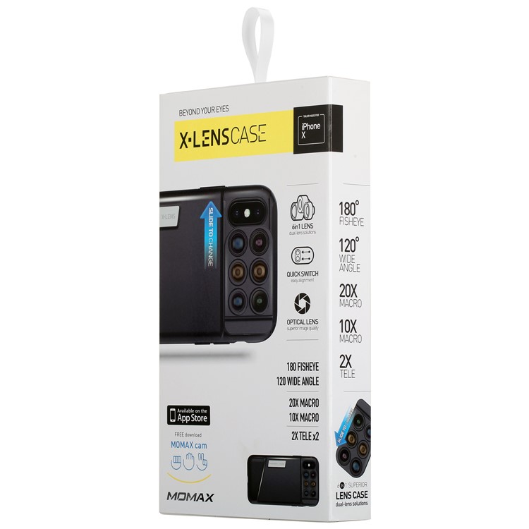 MOMAX X-Lens Case 6 in 1 Dual Optics Lens Kit (180° Fisheye, 2X Telephoto, 120° Wide-angle, 10X/20X Macro) for iPhone X-21