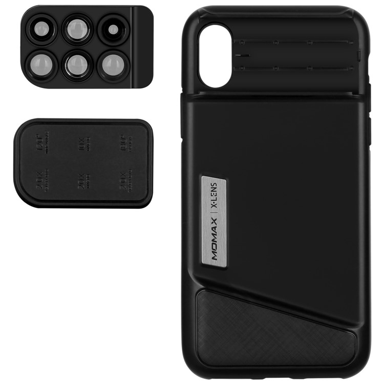 MOMAX X-Lens Case 6 in 1 Dual Optics Lens Kit (180° Fisheye, 2X Telephoto, 120° Wide-angle, 10X/20X Macro) for iPhone X-9