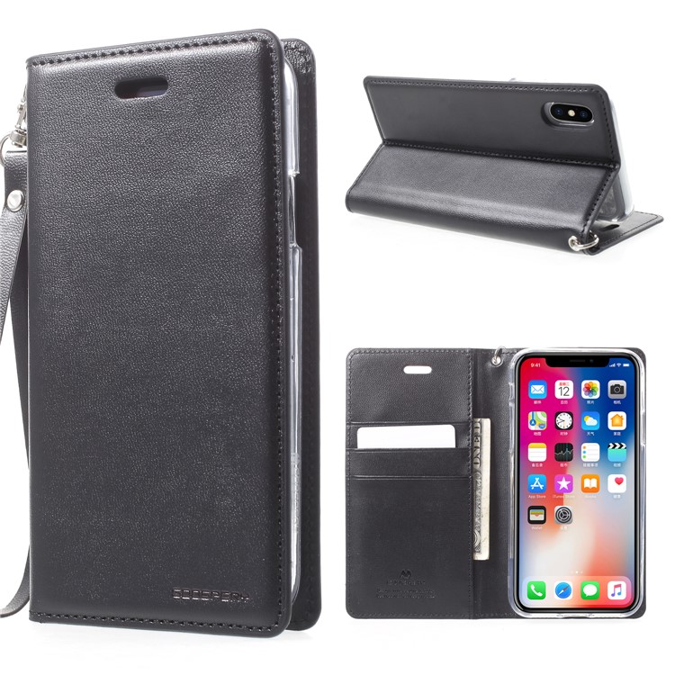 MERCURY GOOSPERY Blue Moon Wallet Leather Case with Hand Strap for iPhone X - Black-1