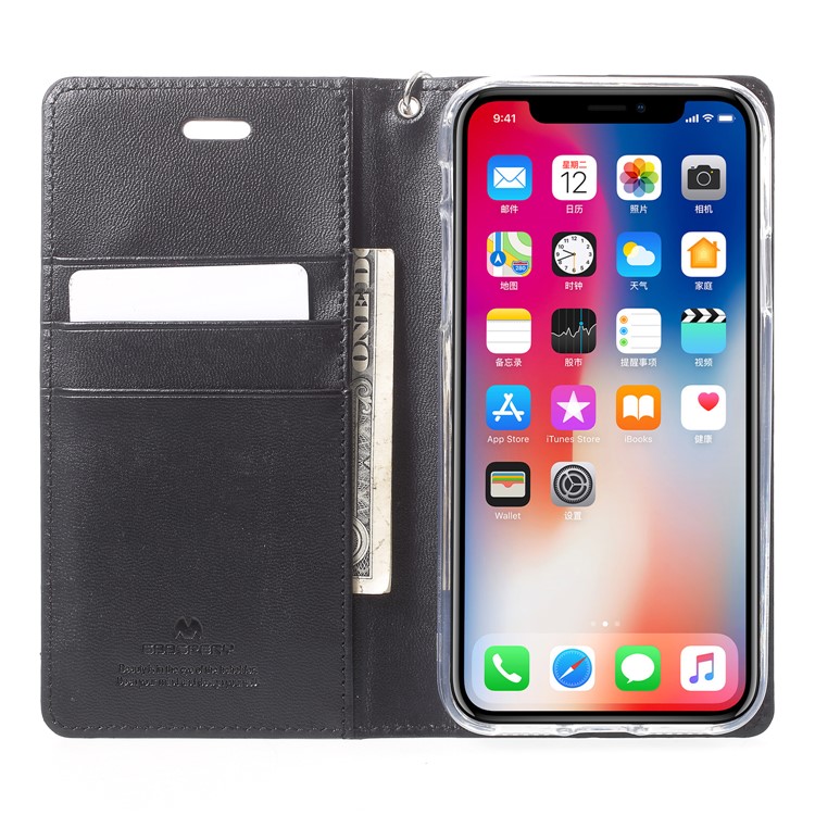 MERCURY GOOSPERY Blue Moon Wallet Leather Case with Hand Strap for iPhone X - Black-6