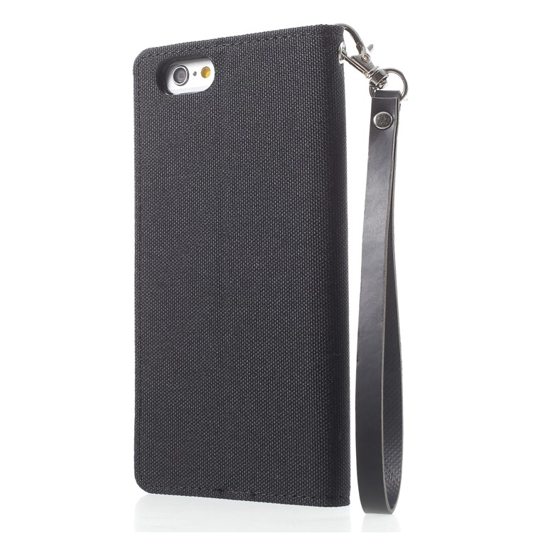 MERCURY GOOSPERY Canvas Flip Card Holder Leather Case with Strap for iPhone 6s Plus / 6 Plus 5.5 inch - Black-2