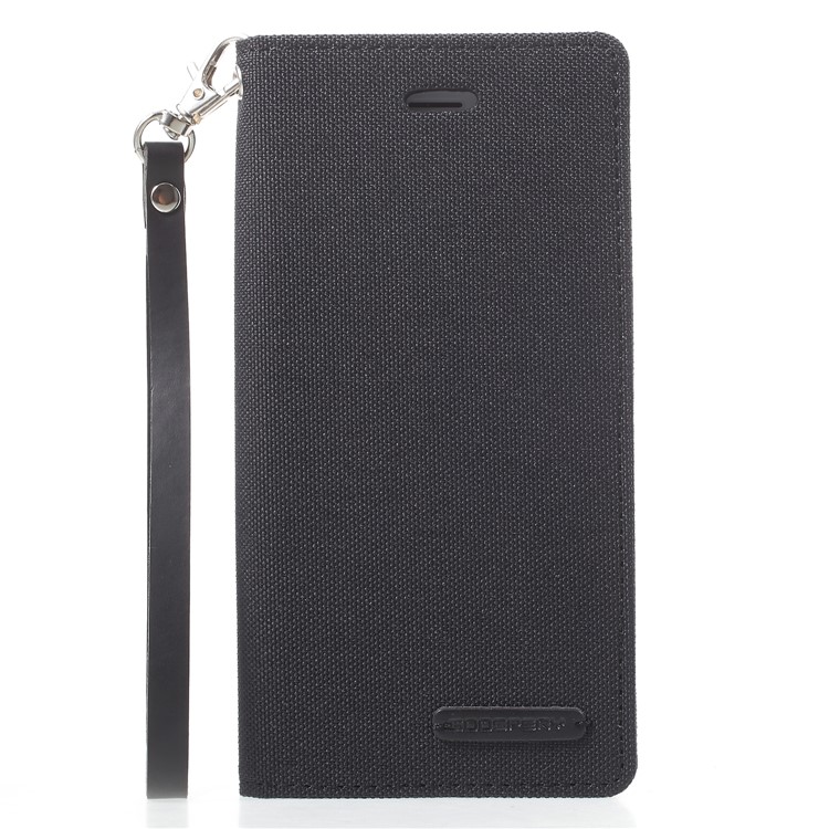 MERCURY GOOSPERY Canvas Flip Card Holder Leather Case with Strap for iPhone 6s Plus / 6 Plus 5.5 inch - Black-3