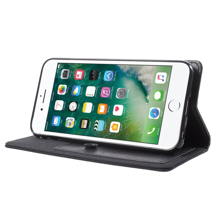 MERCURY GOOSPERY Canvas Flip Card Holder Leather Case with Strap for iPhone 6s Plus / 6 Plus 5.5 inch - Black-4