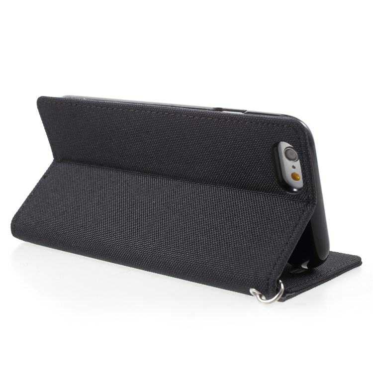 MERCURY GOOSPERY Canvas Flip Card Holder Leather Case with Strap for iPhone 6s Plus / 6 Plus 5.5 inch - Black-5