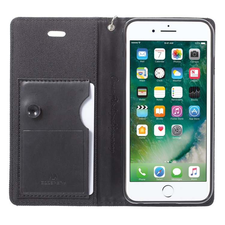 MERCURY GOOSPERY Canvas Flip Card Holder Leather Case with Strap for iPhone 6s Plus / 6 Plus 5.5 inch - Black-6