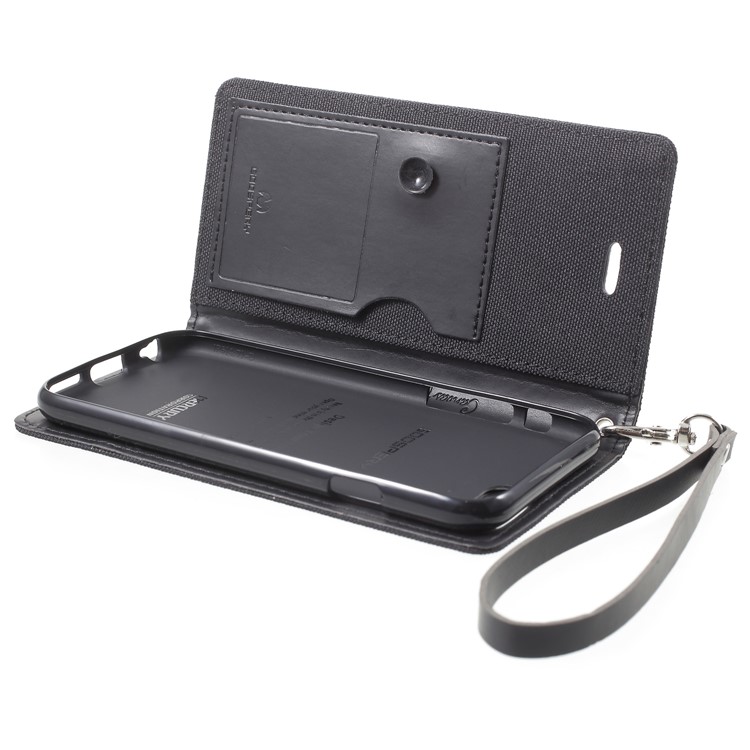 MERCURY GOOSPERY Canvas Flip Card Holder Leather Case with Strap for iPhone 6s Plus / 6 Plus 5.5 inch - Black-9
