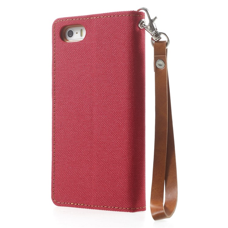 MERCURY GOOSPERY Canvas Wallet Leather Flip Cover Case for iPhone SE / 5s / 5 - Red-2