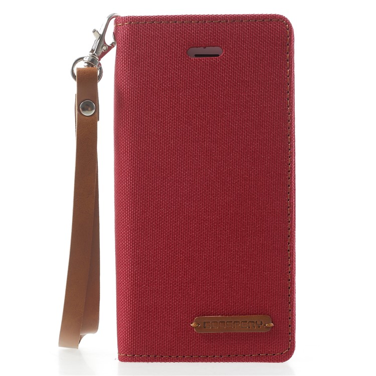 MERCURY GOOSPERY Canvas Wallet Leather Flip Cover Case for iPhone SE / 5s / 5 - Red-3