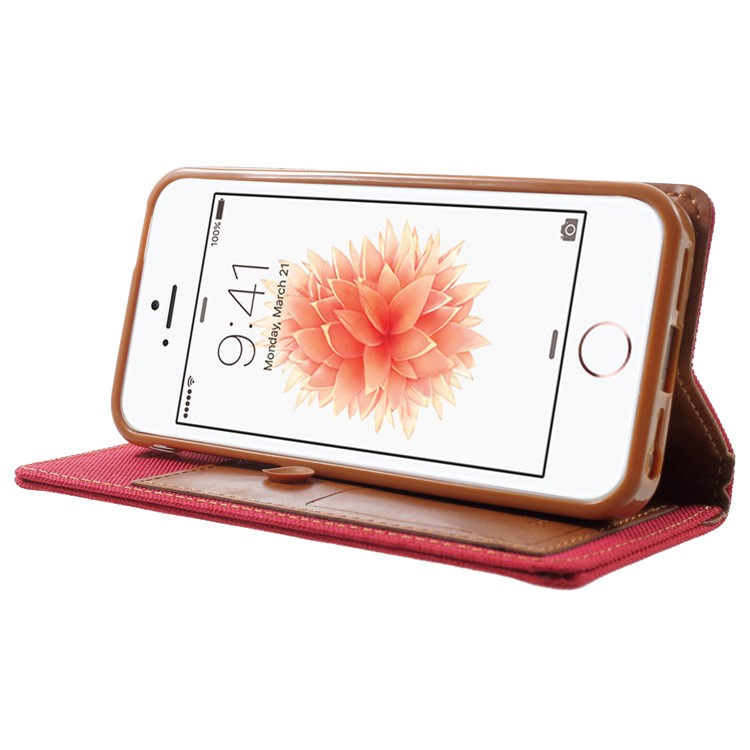 MERCURY GOOSPERY Canvas Wallet Leather Flip Cover Case for iPhone SE / 5s / 5 - Red-4
