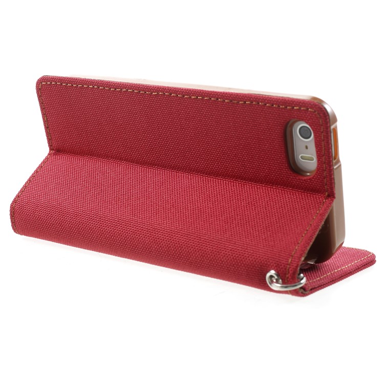 MERCURY GOOSPERY Canvas Wallet Leather Flip Cover Case for iPhone SE / 5s / 5 - Red-5