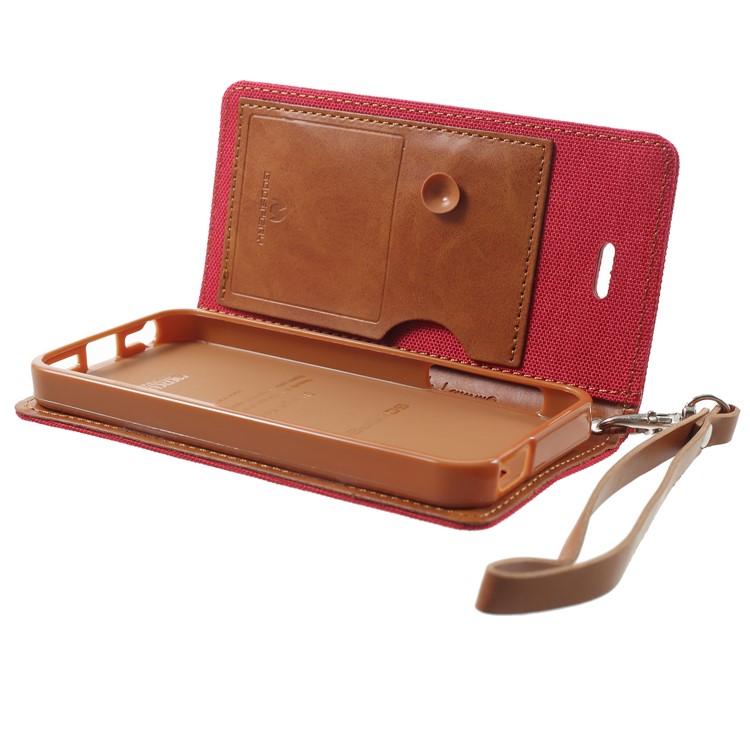 MERCURY GOOSPERY Canvas Wallet Leather Flip Cover Case for iPhone SE / 5s / 5 - Red-6