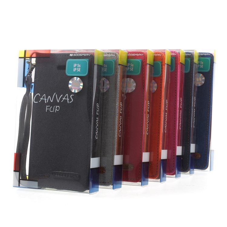 MERCURY GOOSPERY Canvas Wallet Leather Flip Cover Case for iPhone SE / 5s / 5 - Red-7