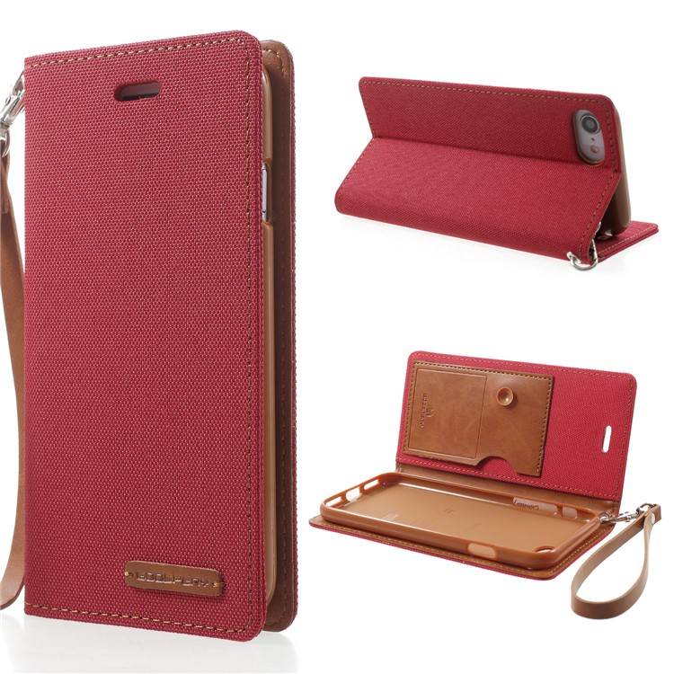 MERCURY GOOSPERY Canvas PU Leather Wallet Stand Phone Case for iPhone 8 / 7 - Red-1