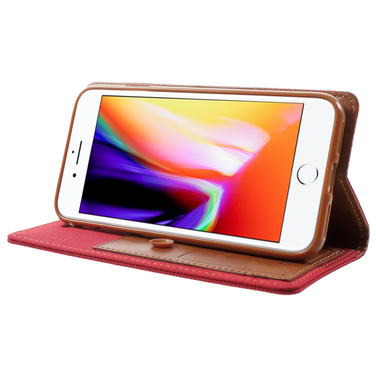 MERCURY GOOSPERY Canvas PU Leather Wallet Stand Phone Case for iPhone 8 / 7 - Red-4
