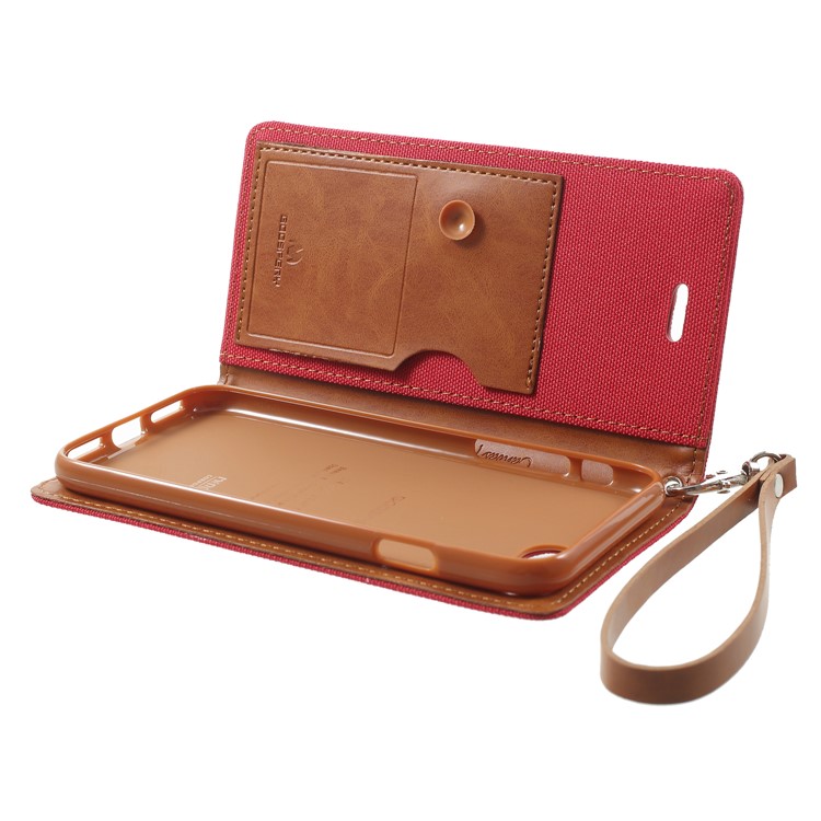 MERCURY GOOSPERY Canvas PU Leather Wallet Stand Phone Case for iPhone 8 / 7 - Red-6