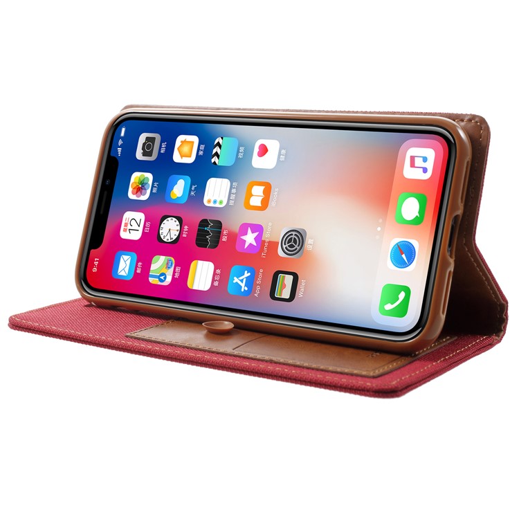 MERCURY GOOSPERY Canvas PU Leather Stand Wallet Case for iPhone X / 10 - Red-4