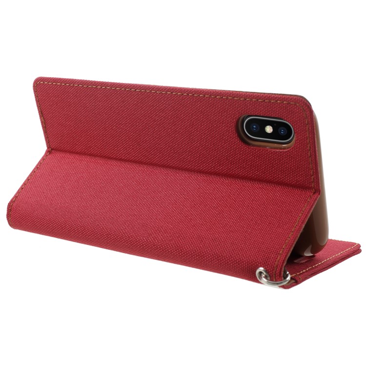 MERCURY GOOSPERY Canvas PU Leather Stand Wallet Case for iPhone X / 10 - Red-5