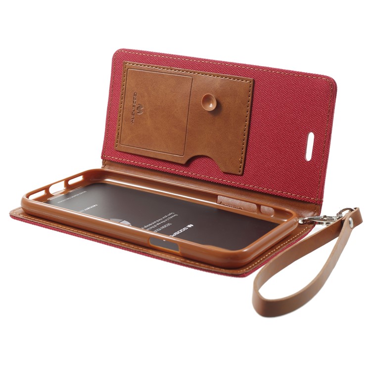 MERCURY GOOSPERY Canvas PU Leather Stand Wallet Case for iPhone X / 10 - Red-6