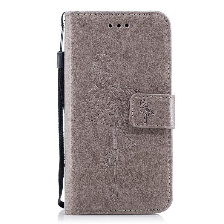 Imprinted Flamingo Leather Wallet Shell with Strap for iPhone X(Ten) 5.8 inch - Grey-2