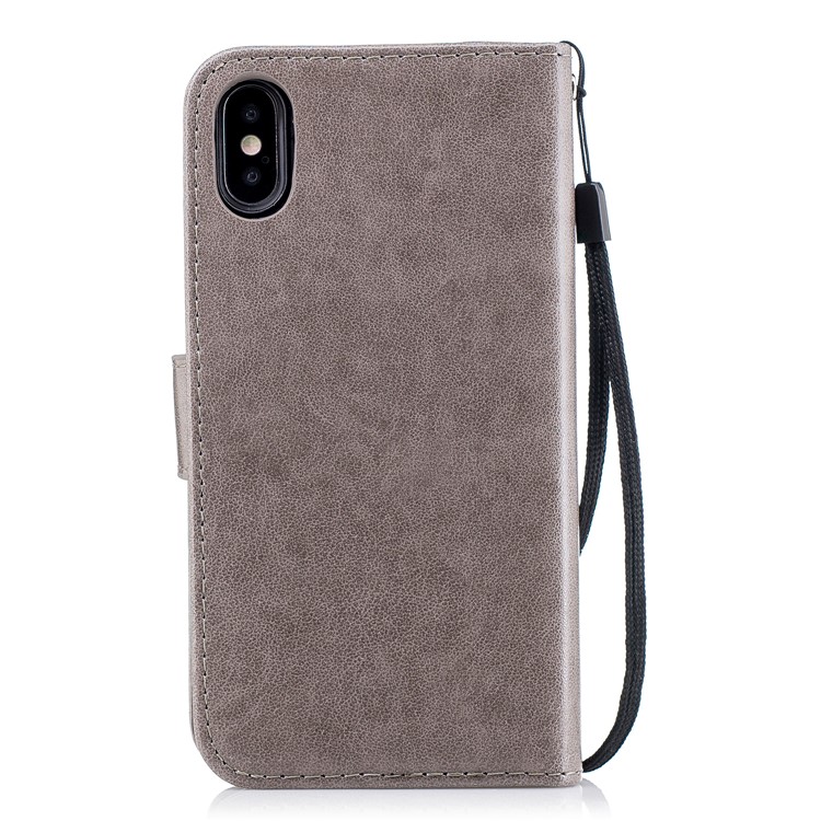 Imprinted Flamingo Leather Wallet Shell with Strap for iPhone X(Ten) 5.8 inch - Grey-3